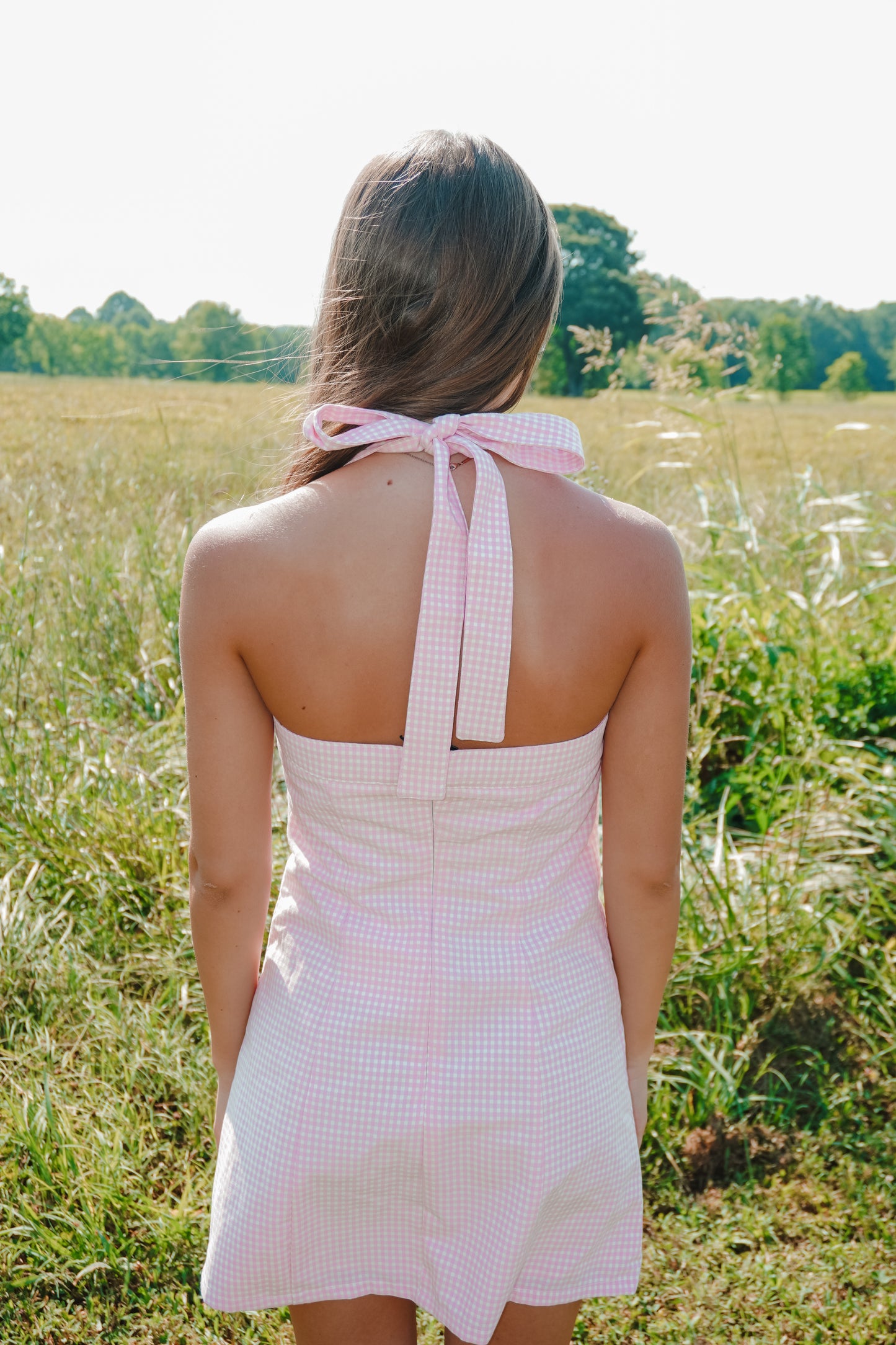 Pink Gingham Halter Mini Dress