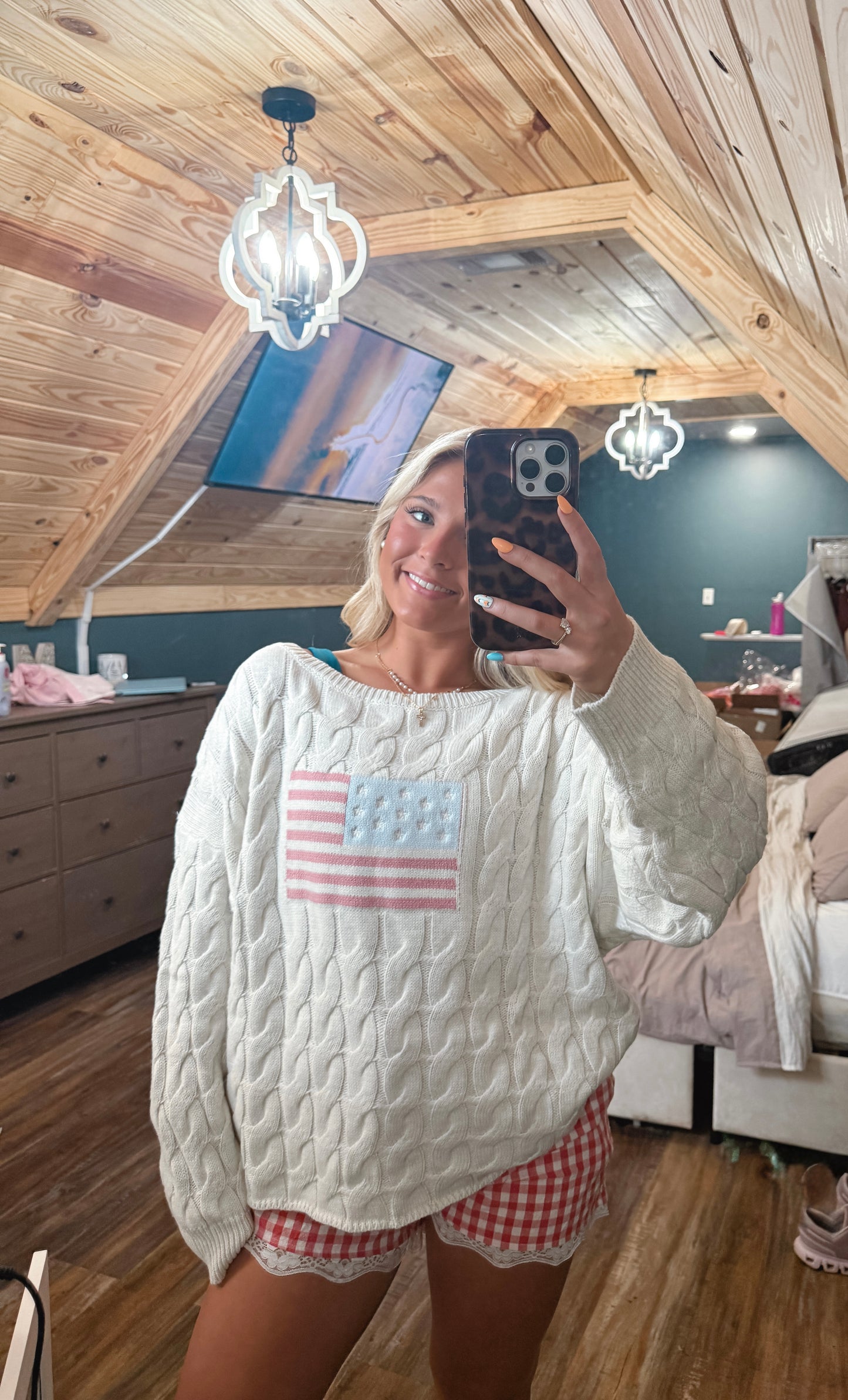 American Flag Cable Knit Sweater