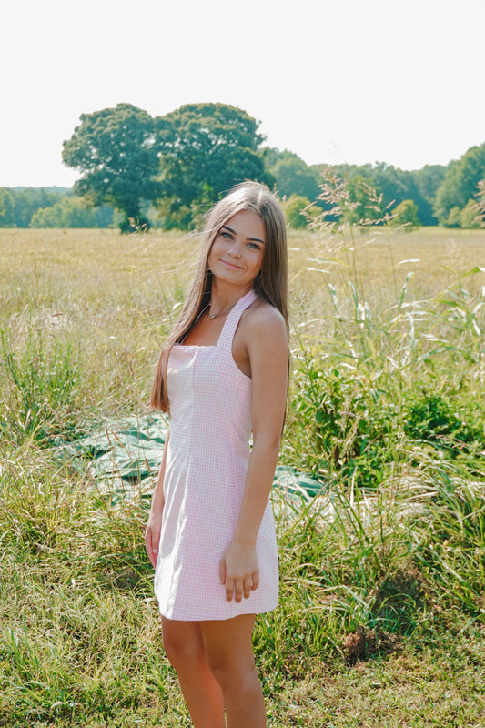 Pink Gingham Halter Mini Dress