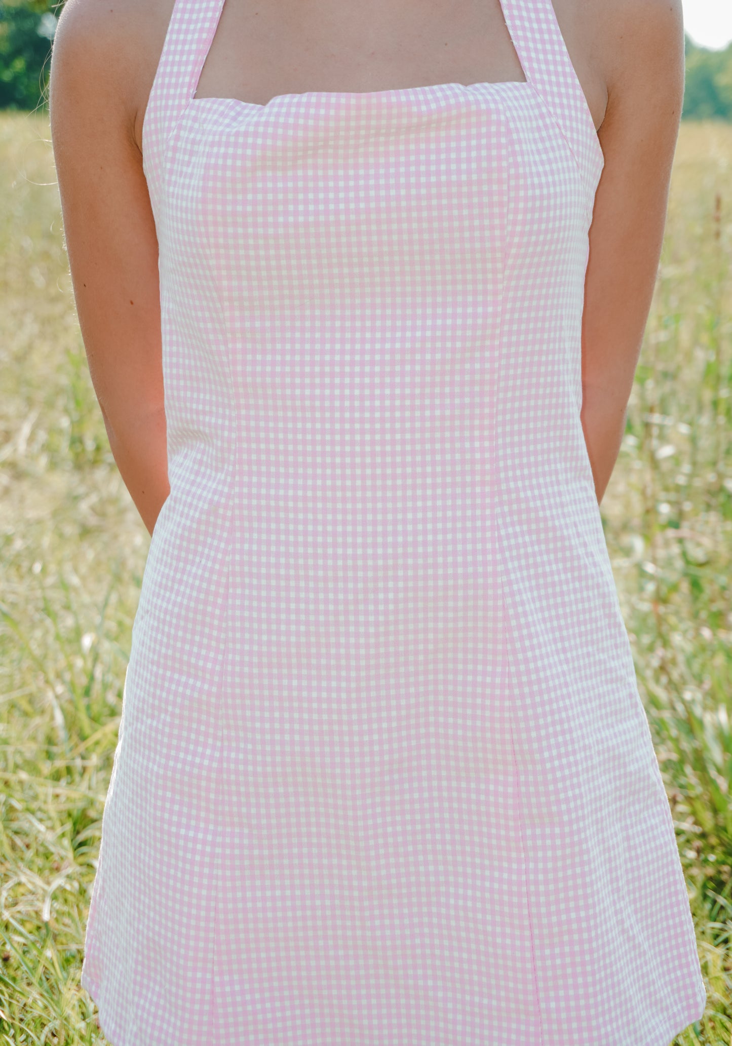 Pink Gingham Halter Mini Dress