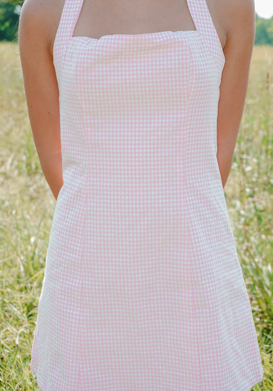 Pink Gingham Halter Mini Dress
