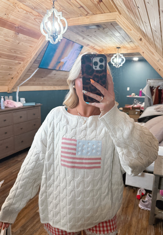 American Flag Cable Knit Sweater