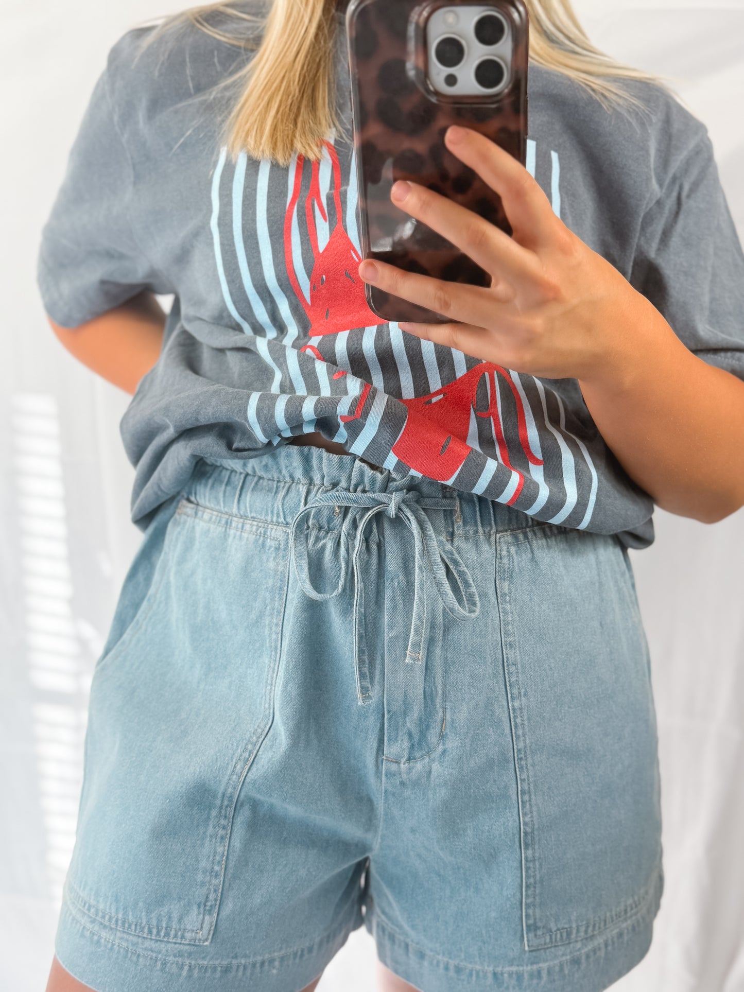 Light Wash Drawstring Denim Shorts
