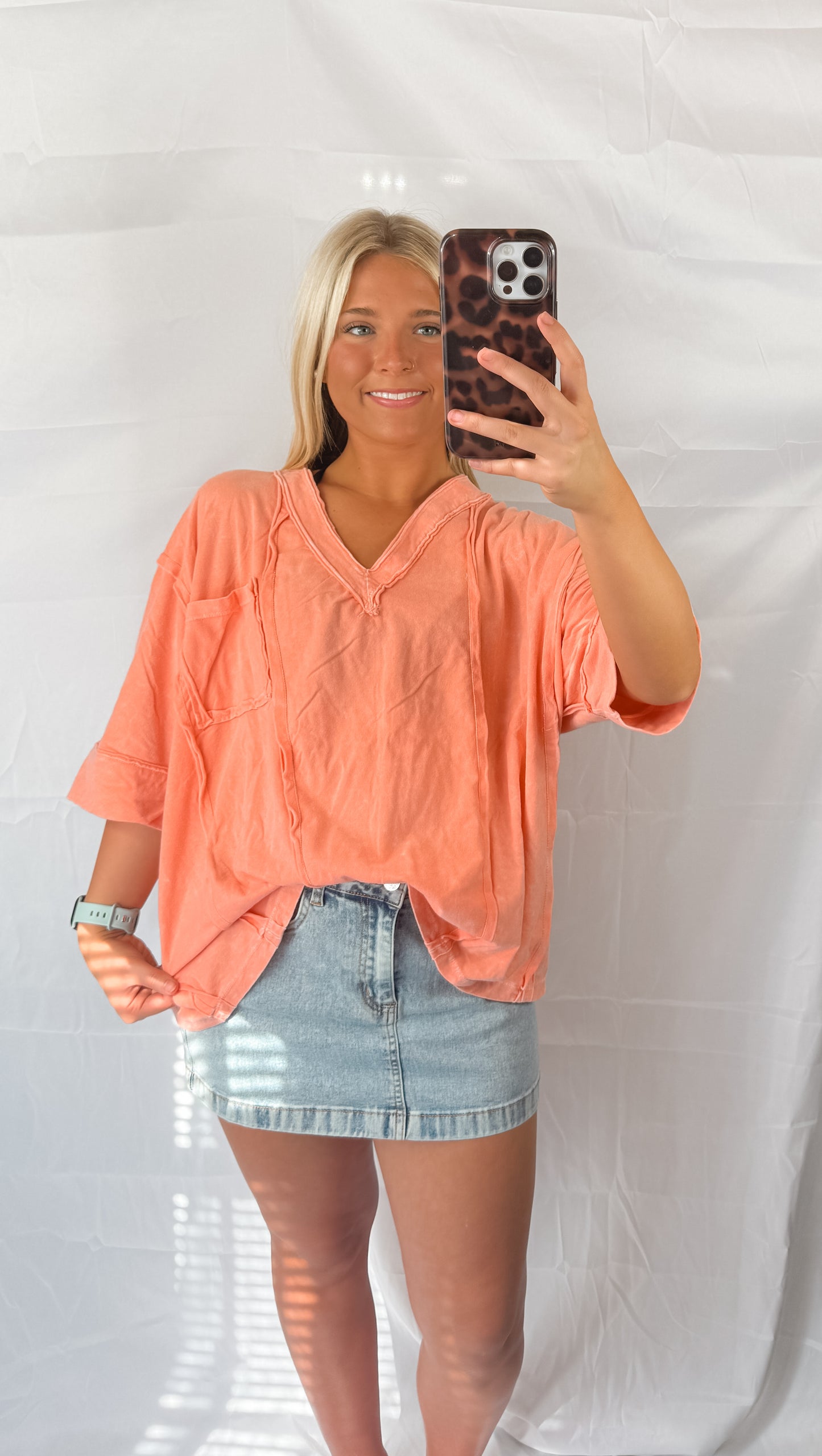 Peachy Mineral Wash V-Neck Top