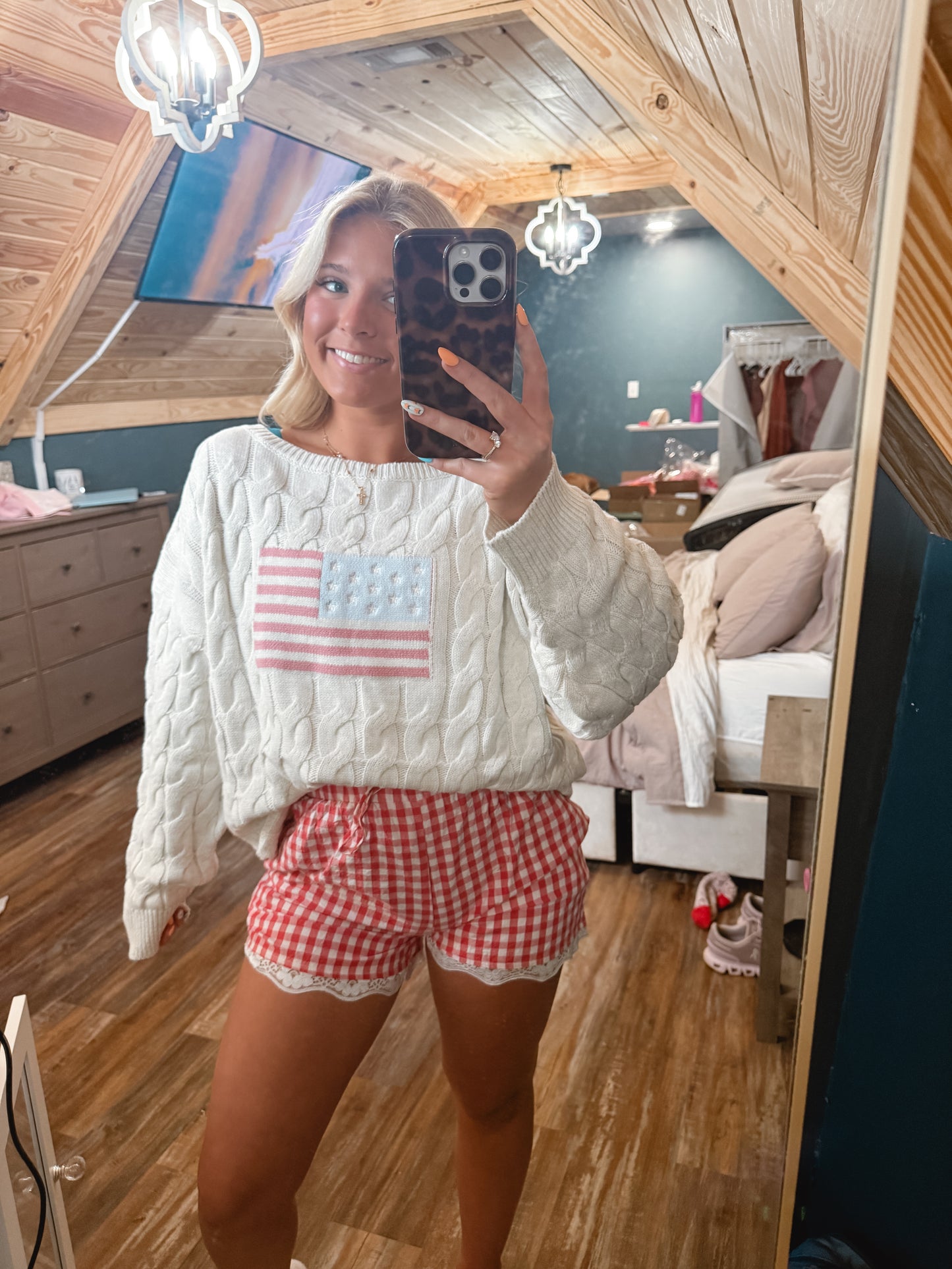 Red Gingham Lace Shorts