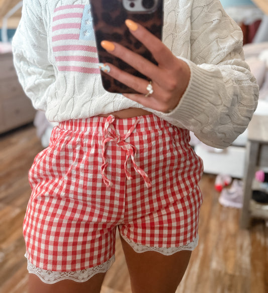 Red Gingham Lace Shorts