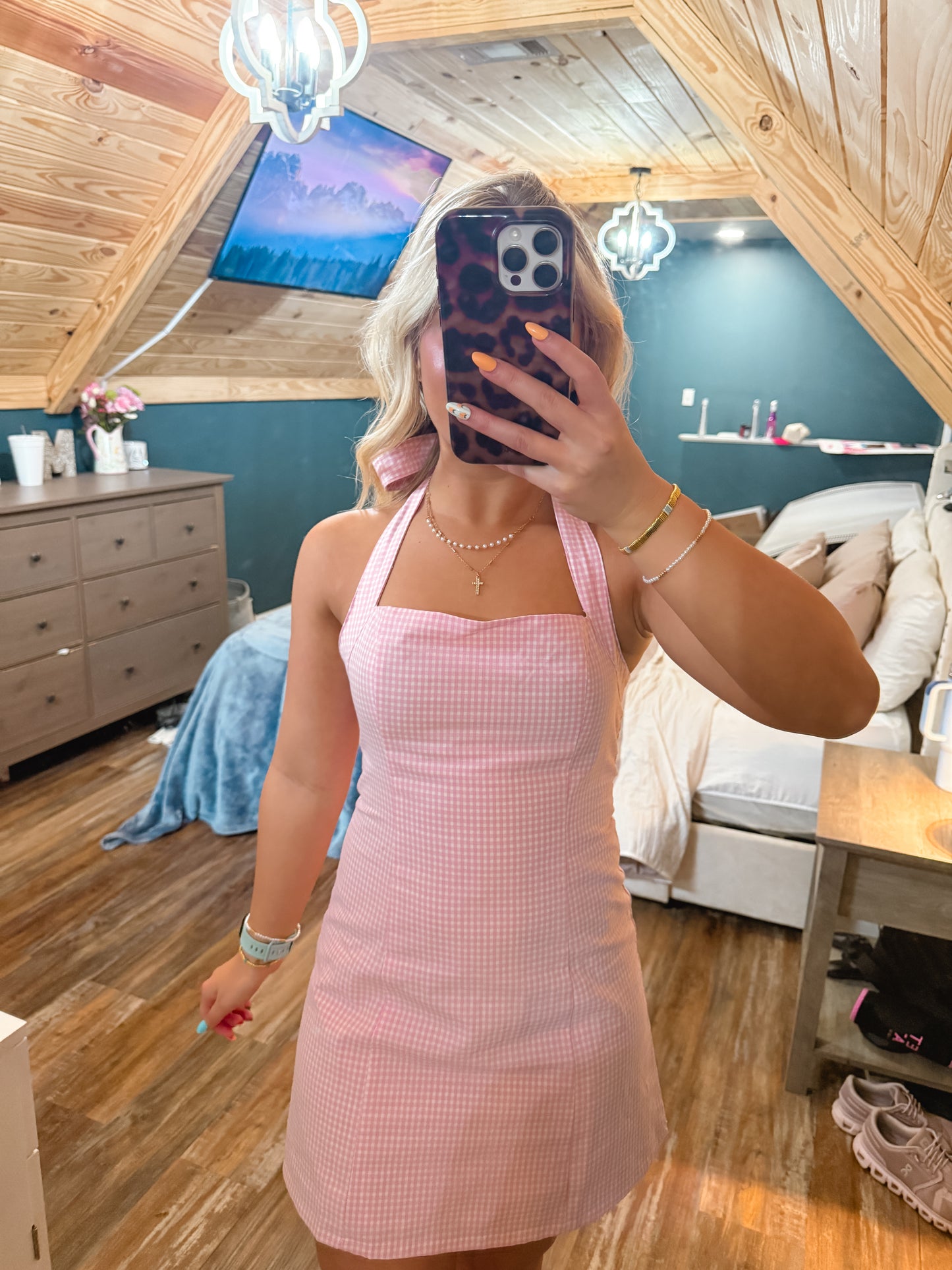 Pink Gingham Halter Mini Dress
